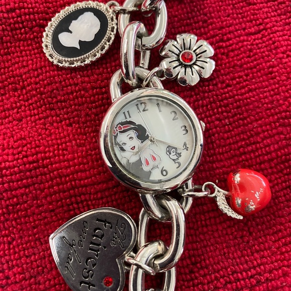 Silver Charm Bracelet Watch with Red Accents - Picture 3 of 5